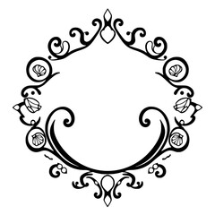 Black and white ornate decorative frame with floral and seashell details.