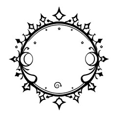 Black and white ornamental frame with circle-shape, star-like details.