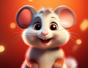 Obraz premium Süße kleine Maus, roter Hintergrund