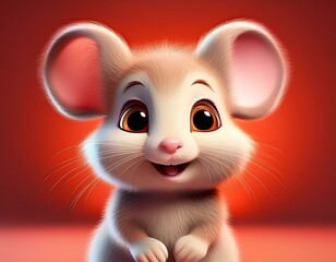 Obraz premium Süße kleine Maus, roter Hintergrund