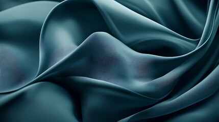Obraz premium Teal silk fabric drapes, soft folds, background blur, texture design
