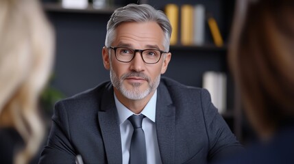 Fototapeta premium Mediator facilitating a legal arbitration discussion in a professional setting with participants on a white background