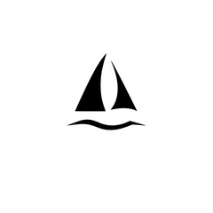 Simple black and white sailboat, minimal logo-style art.