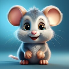 Obraz premium Kleine süße Maus, blauer Hintergrund