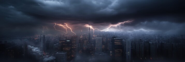 Obraz premium Dramatic lightning storm over city skyline