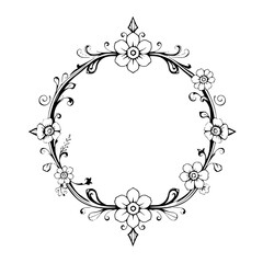 Decorative circular frame showcasing flowers with delicate lines, artistic, floral, and ornate.