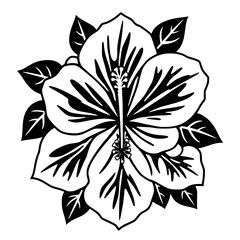 Black-and-White Silhouette of a Hibiscus Flower.
