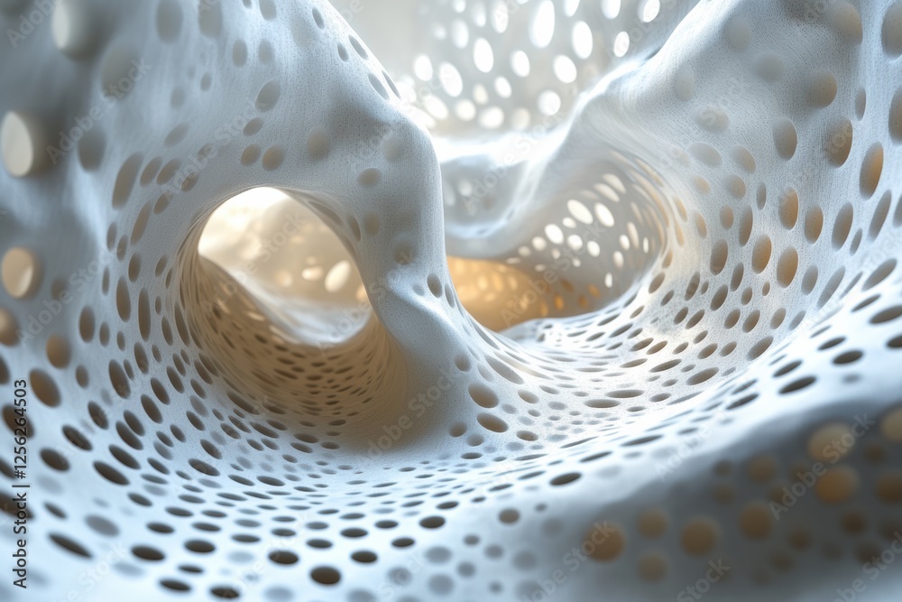 Leinwandbilder An abstract close-up view of a white, perforated structure, showcasing intricate patterns and light interplay, perfect for modern design applications.
