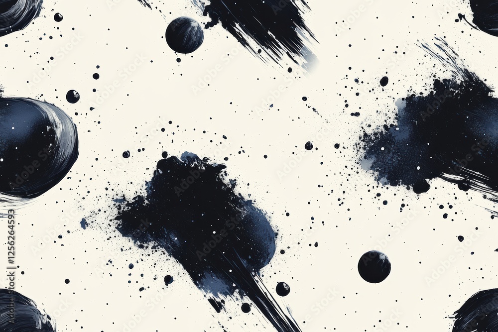 Poster An abstract design featuring dark splashes and shapes on a light background, perfect for creative projects or digital artwork.