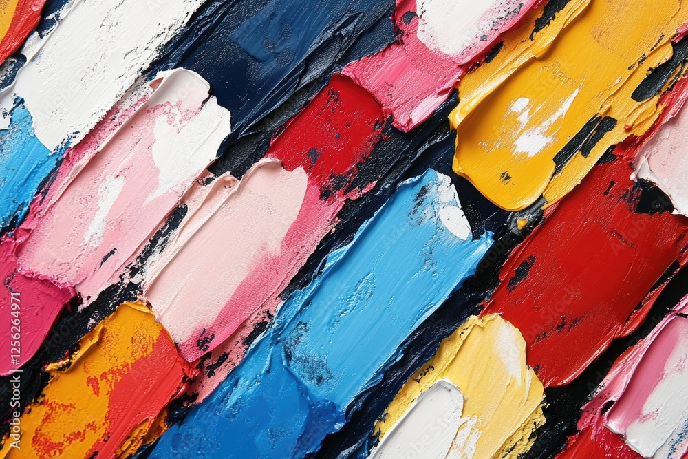 Aufkleber an abstract painting featuring vibrant brush strokes in various colors, creating a dynamic and livel