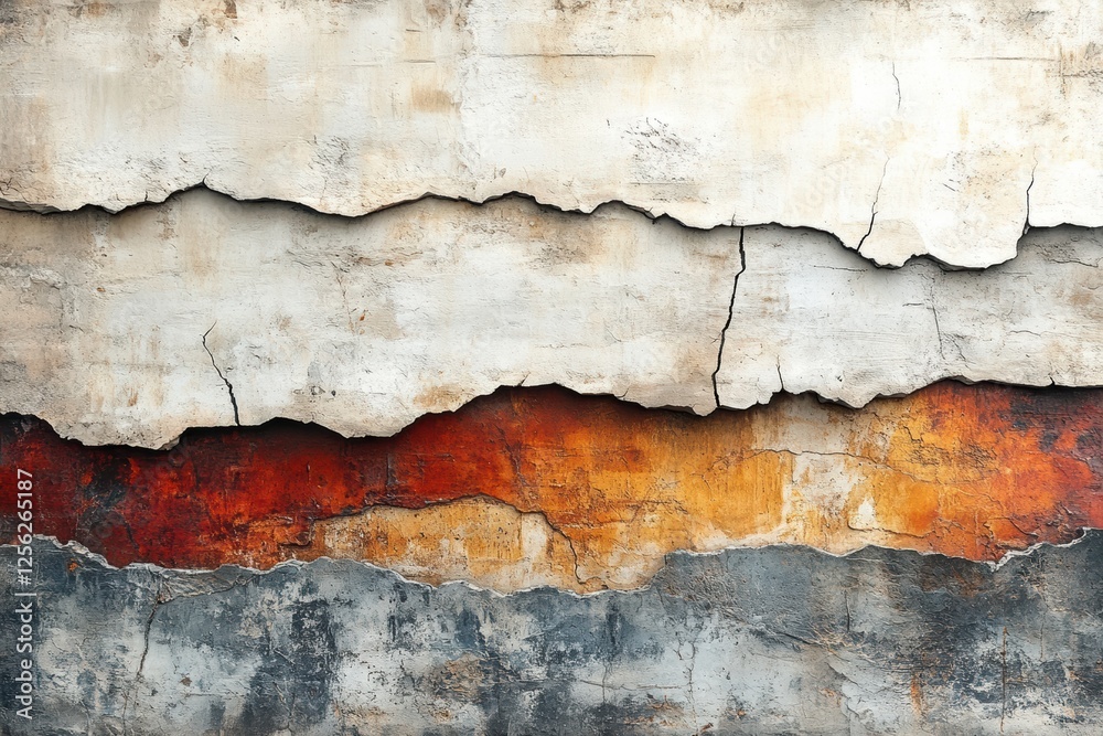 Leinwandbilder an abstract texture featuring layers of cracked paint with rich, warm tones and contrasting colors, 