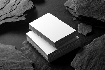 Fototapeta premium This design features a minimalist black and white business card mockup on a textured surface, ideal for showcasing corporate branding concepts