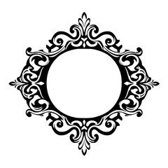 Intricate black and white ornamental frame in a diamond shape, classic, circular center.