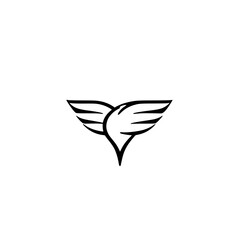 Elegant abstract vector illustration of a black and white winged logo, set against a plain white background.