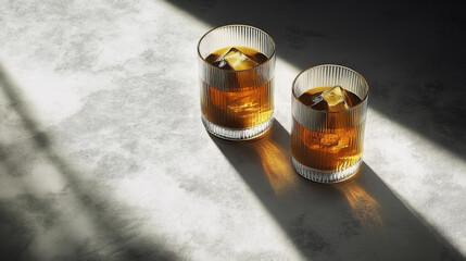 Two Glasses of Whiskey and Cola Served in Ribbed Glass