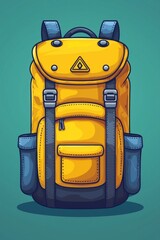 Illustration of a yellow and blue backpack with a minimalist design