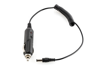 Automotive electronics. Electric adapter for charging devices into a Car cigarette lighter isolated with white background.