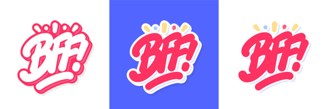 BFF Vecror Handwritten Typography Banners set. Three color and design variations.