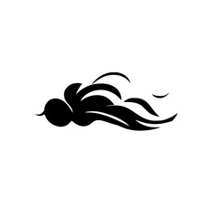 Stylized Black Ink Blob with Swirling Tentacles, minimalist art.