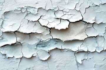 Obraz premium Close-up of weathered paint on a wall, showcasing cracks and peeling textures that reveal an aged surface, perfect for art and design backgrounds.