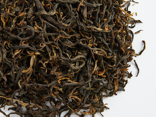 dry loose Chinese tea, for ceremonies 
 macro photography on a white background
