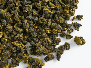 dry loose Chinese tea, for ceremonies 
 macro photography on a white background