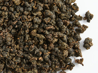 dry loose Chinese tea, for ceremonies 
 macro photography on a white background