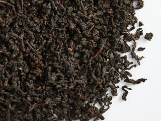 dry loose Chinese tea, for ceremonies 
 macro photography on a white background