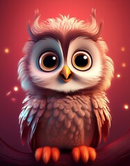 Obraz premium Niedliche Eule, roter Hintergrund