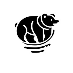 Black and white silhouette of a bear, illustrated on a white background, minimalist logo, graphic design.