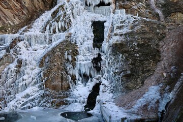 Frozen waterfall cascade. High quality photo