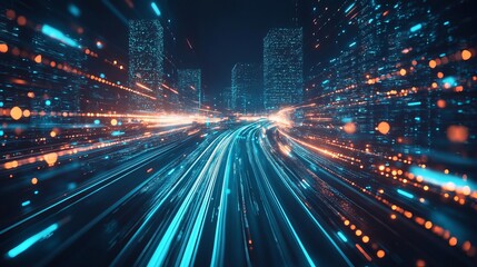Fototapeta premium A city of the future with bright lights and advanced technology.