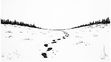 Fototapeta premium Footprints in Snow Covered Landscape