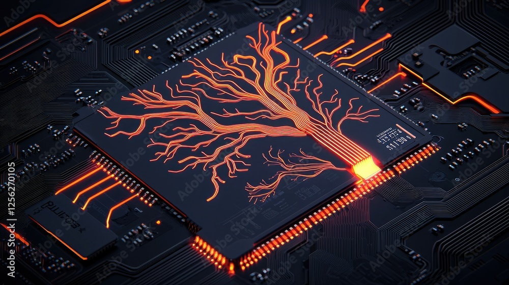 Poster illuminated treelike circuitry within computer chip