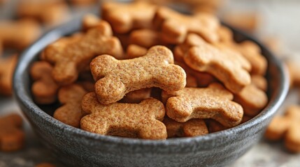 Fototapeta premium A bowl filled with dog-shaped biscuits, ideal for pet treats.