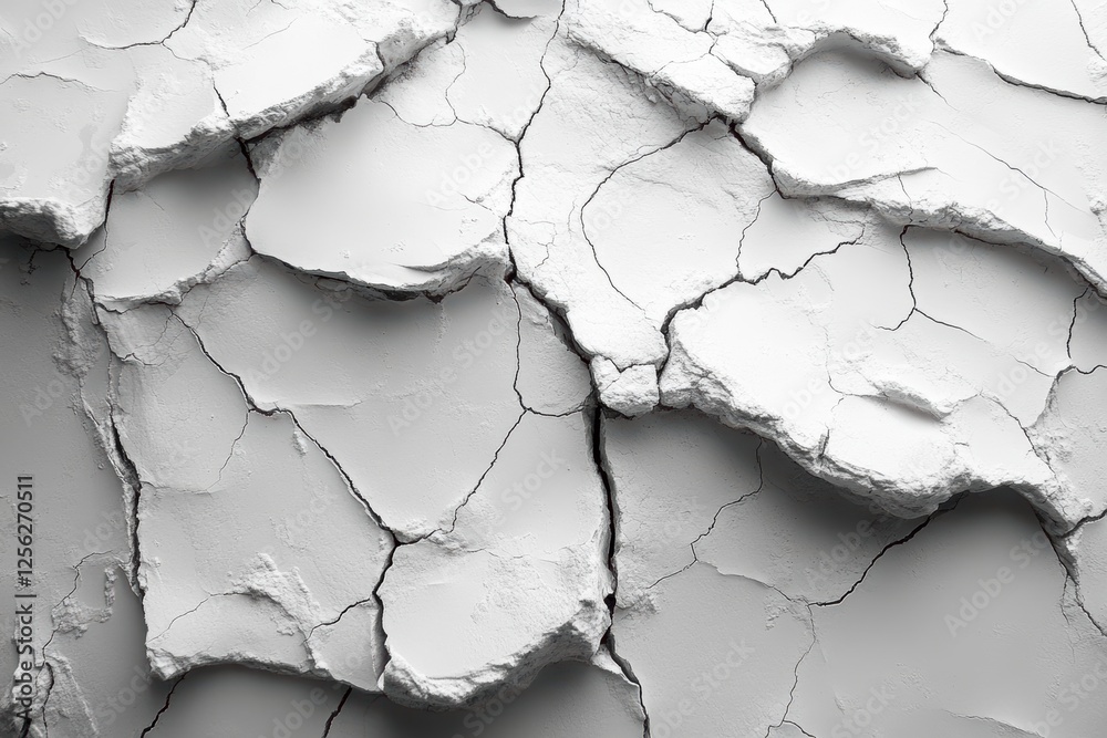 Poster this close-up image showcases cracked and peeling white paint, revealing the texture and detail of d