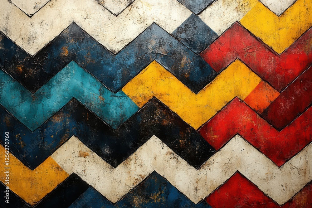 Aufkleber this vibrant abstract pattern features bold zigzag shapes in various colors, creating a dynamic and 