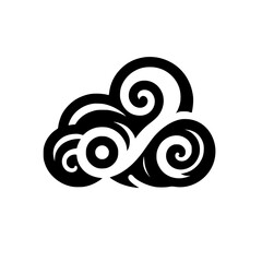 Black and white abstract cloud shape with swirls.