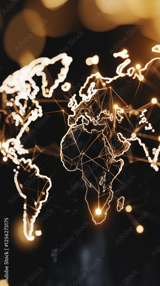 Aufkleber close-up view of a glowing digital map with interconnected global networks, highlighting africa, eur