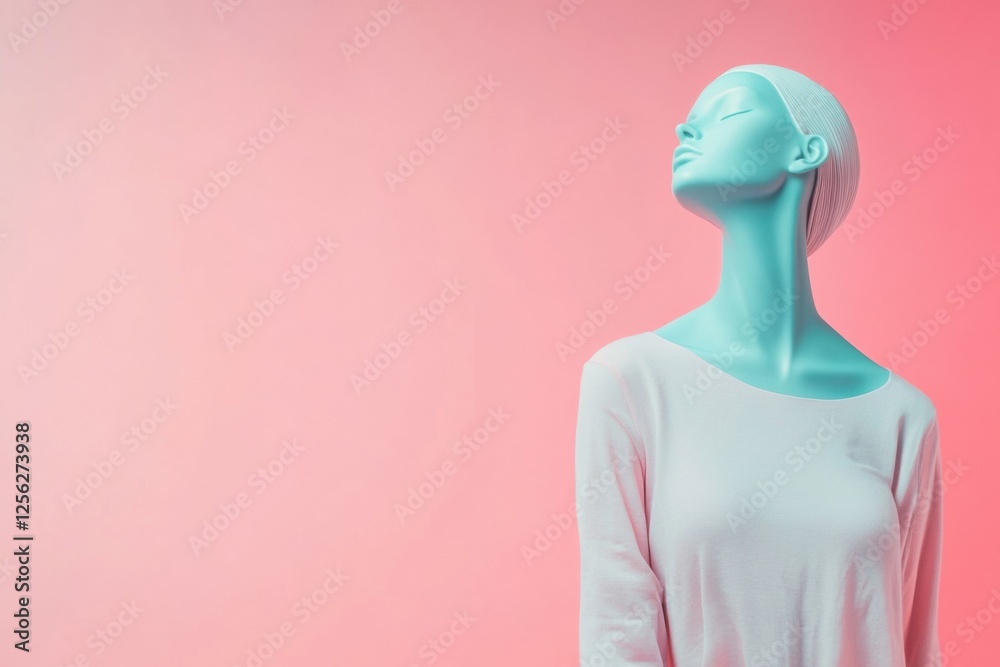 Poster stylish mannequin wears modern outfit against a pastel background with clean lighting and blank spac
