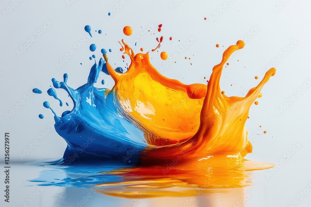 Aufkleber vivid splashes of blue and orange paint collide, creating a dynamic visual explosion. perfect for ar
