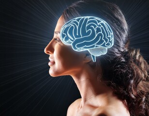 Obraz premium silueta del cerebro de la cual emanan rayos de luz en el espacio