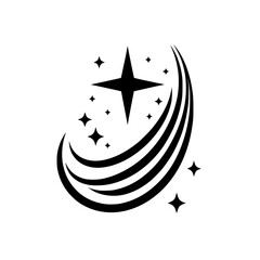 Black and white illustration of a star with shooting streaks, stars, and a comet-like element. © MatandSterre