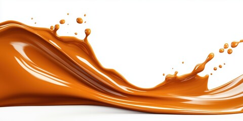 Caramel splash wave pattern isolated on white background with dynamic movement and rich color tones