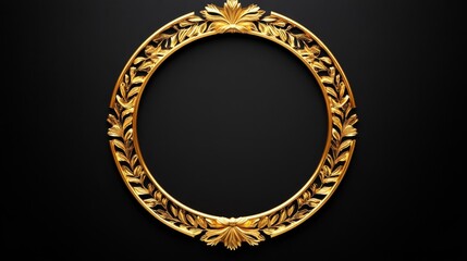 Golden Circular Frame with Floral Design - Elegant gold circular frame with intricate floral details against a black background. Perfect for luxury branding, invitations, or announcements