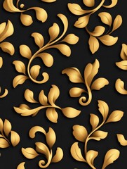Golden Floral Damask Pattern - Elegant gold floral pattern on a black background. Perfect for luxury branding, wallpaper, or textile design