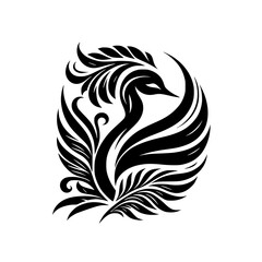 Obraz premium Elegant stylized black swan illustration with elaborate details, set on a white backdrop.