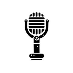 Minimalist Black and White Illustration of a Retro Microphone on a White Background.