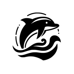 Dolphin silhouette logo of a dolphin leaping from the waves, in a minimal black and white style.