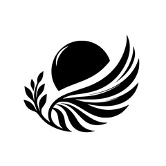 Fototapeta premium Black & White Graphic: Simple illustration featuring an orb-like object with wings and a branch.